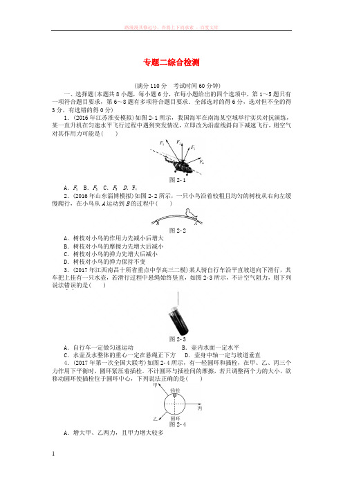 2019版高考物理一轮复习专题二相互作用与物体平衡综合检测无答案201807112118