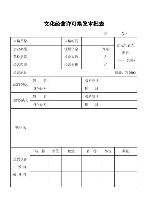 《文化经营许可证》换发申请表