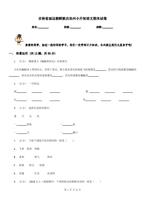 吉林省延边朝鲜族自治州小升初语文期末试卷