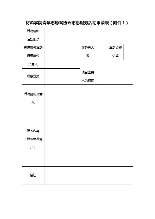 材料学院青年志愿者协会志愿服务活动申请表(附件1)