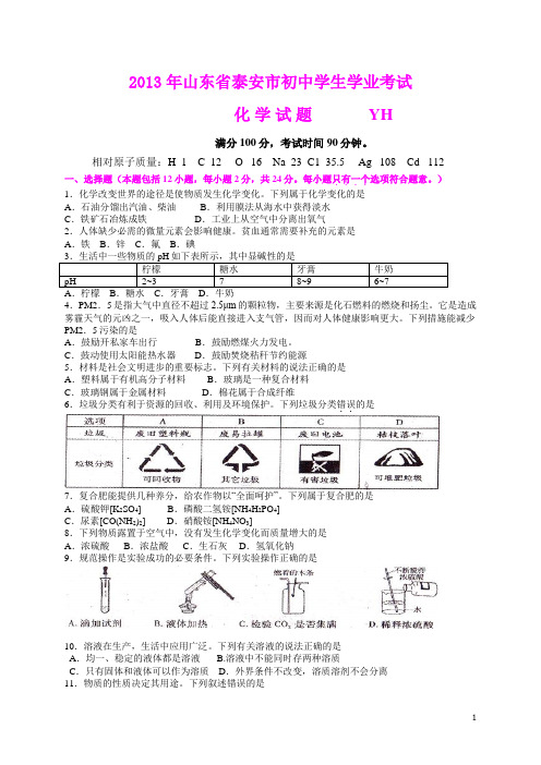 2013年山东省泰安市中考化学试卷(含答案和详细解析)