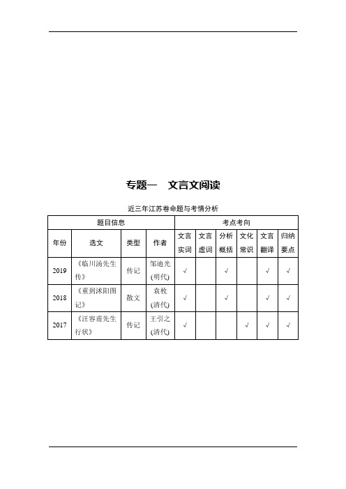 2020届江苏高考语文二轮复习专题突破训练：第二部分 古诗文阅读+专题一 文言文阅读+Word版含解析