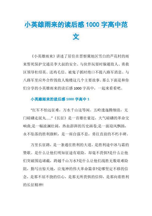 小英雄雨来的读后感1000字高中范文