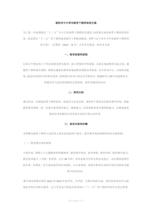 朝阳市中小学市级骨干教师培训方案
