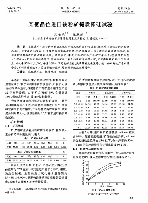 某低品位进口铁粉矿提质降硅试验