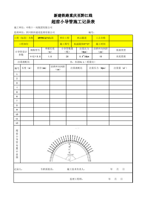 006超前小导管施工记录表