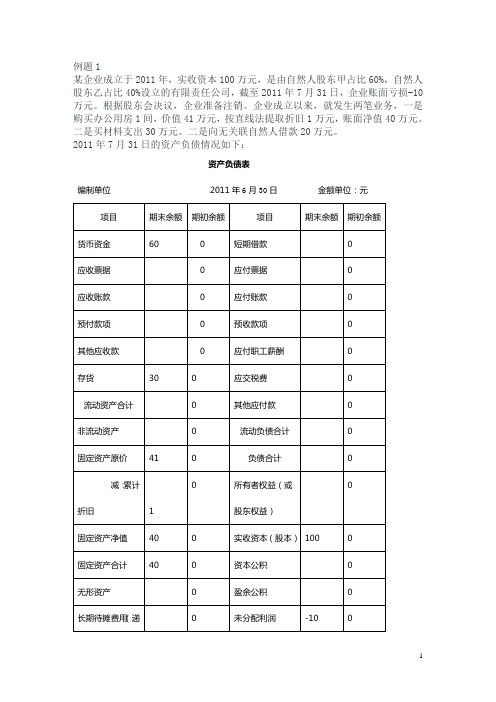 清算表(例题1)