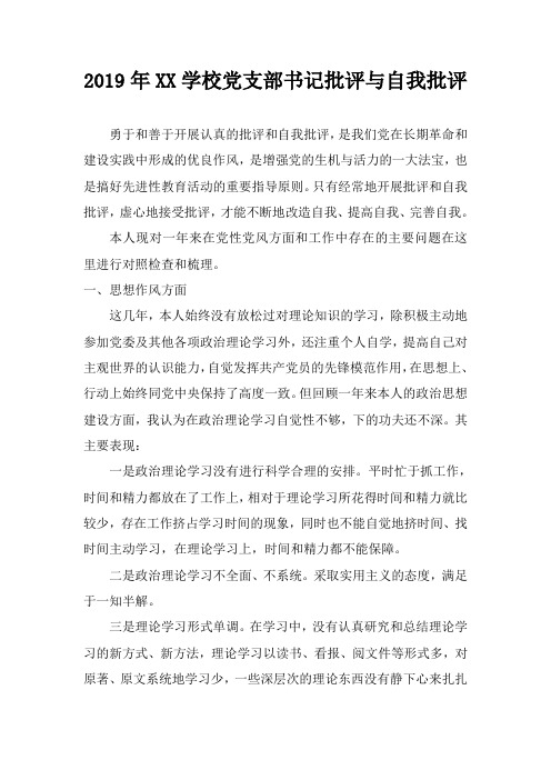 2019年XX学校党支部书记批评与自我批评