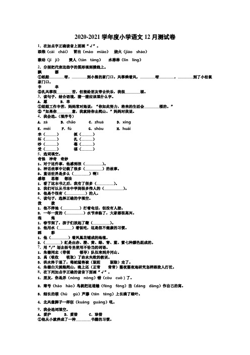 2020-2021学年度小学语文12月二年级上测试卷