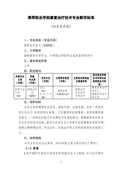 康复治疗类——康复治疗技术专业教学标准620501