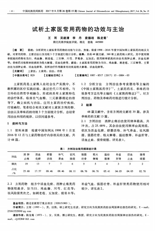 试析土家医常用药物的功效与主治