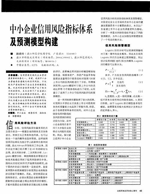 中小企业信用风险指标体系及预测模型构建