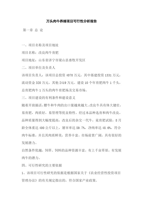 万头肉牛养殖项目可行性分析报告