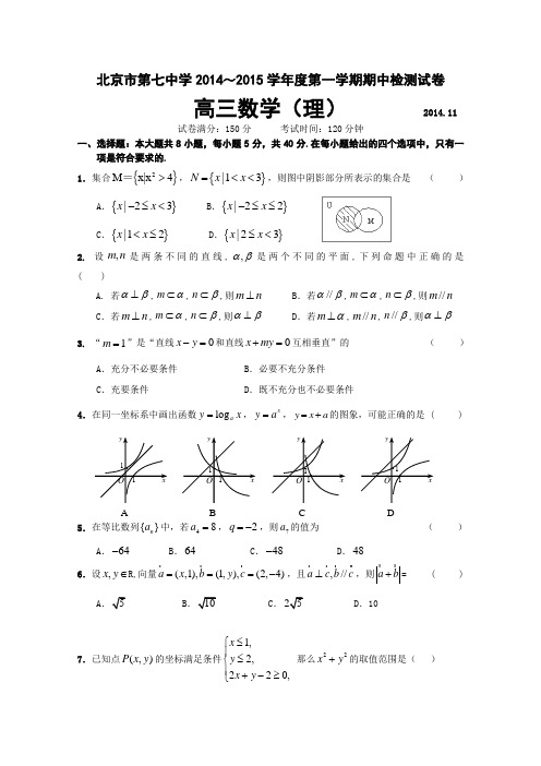北京市第七中学2015届高三上学期期中考试数学(理)试题 Word版含答案