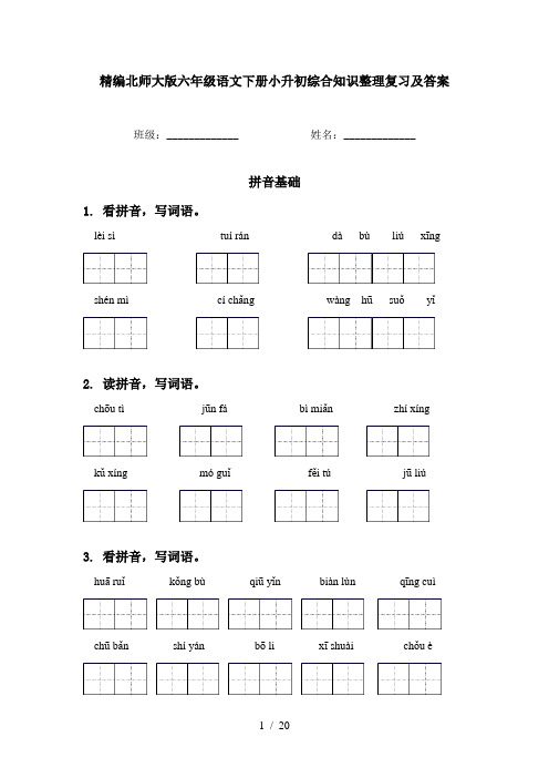 精编北师大版六年级语文下册小升初综合知识整理复习及答案