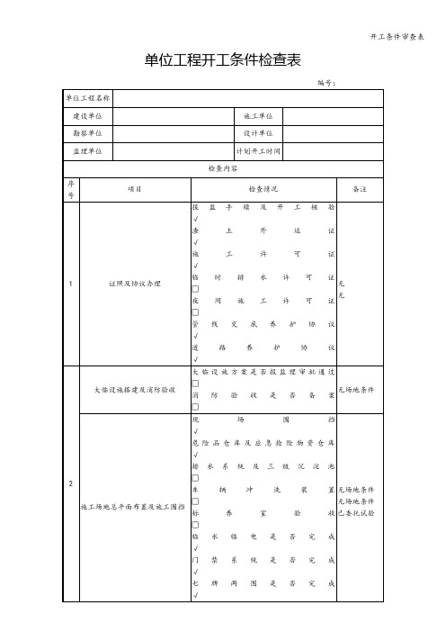 开工条件审查表