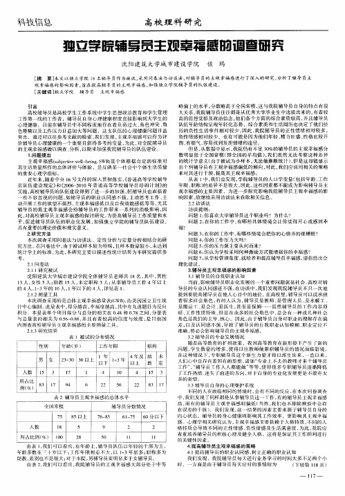 独立学院辅导员主观幸福感的调查研究