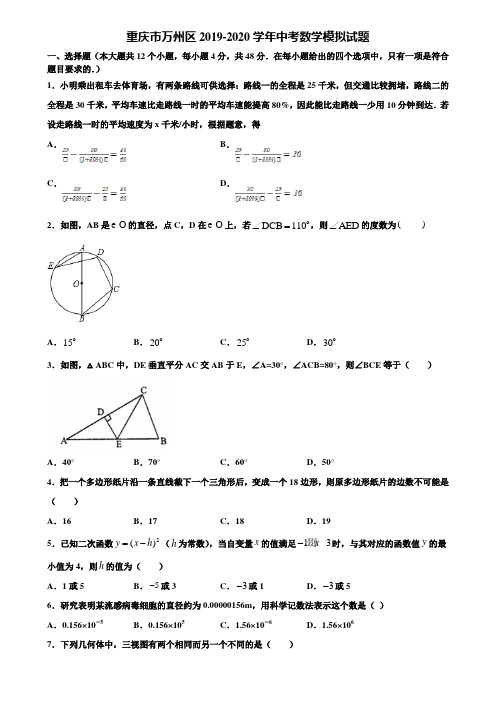 重庆市万州区2019-2020学年中考数学模拟试题含解析