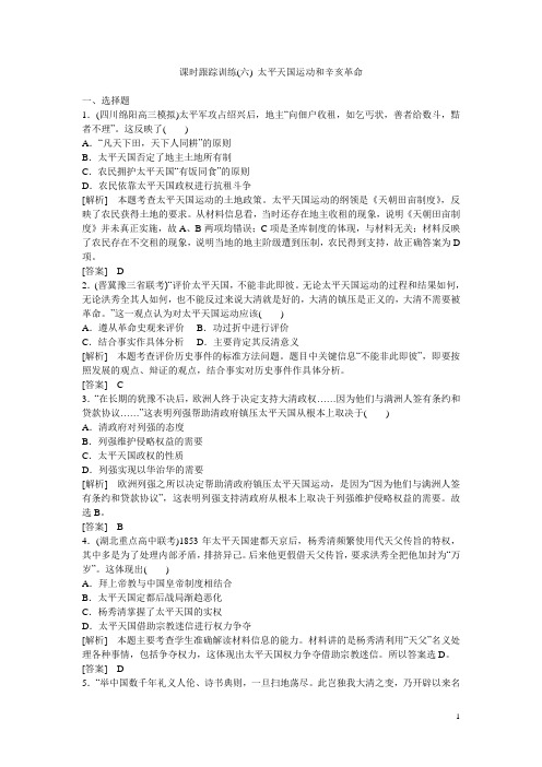 高考历史一轮总复习 太平天国运动和辛亥革命