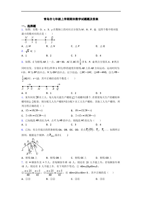 青岛市七年级上学期期末数学试题题及答案