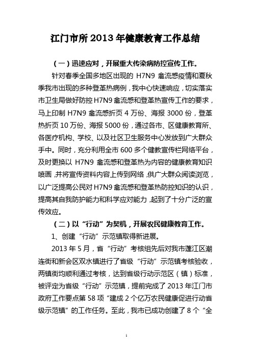 市健康教育所 2013年工作总结