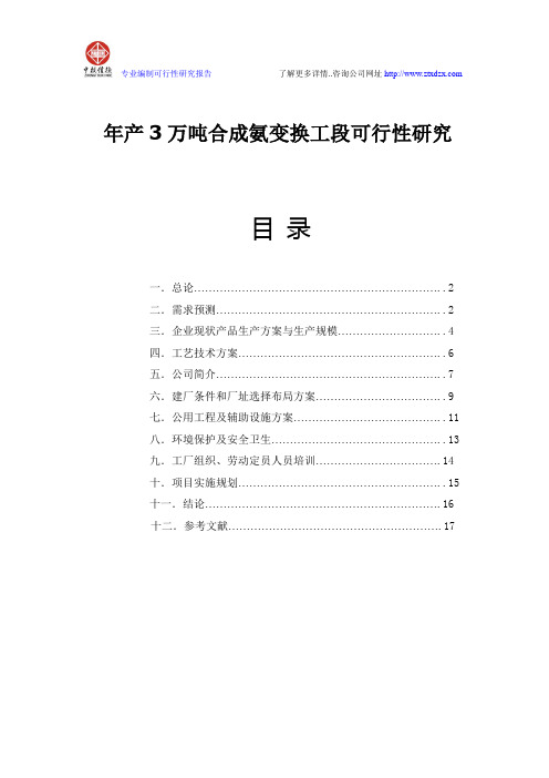 年产3万吨合成氨变换工段可行性研究