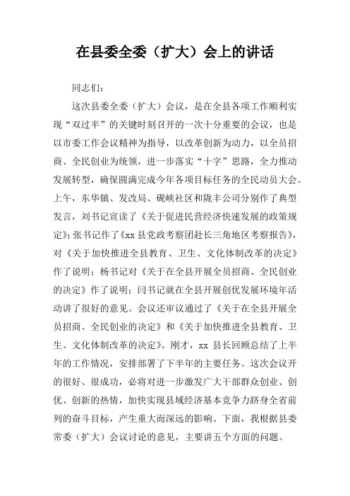 在县委全委(扩大)会上的讲话