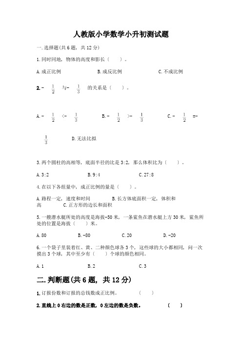 小学数学小升初测试题附完整答案(名校卷)含完整答案(易错题)