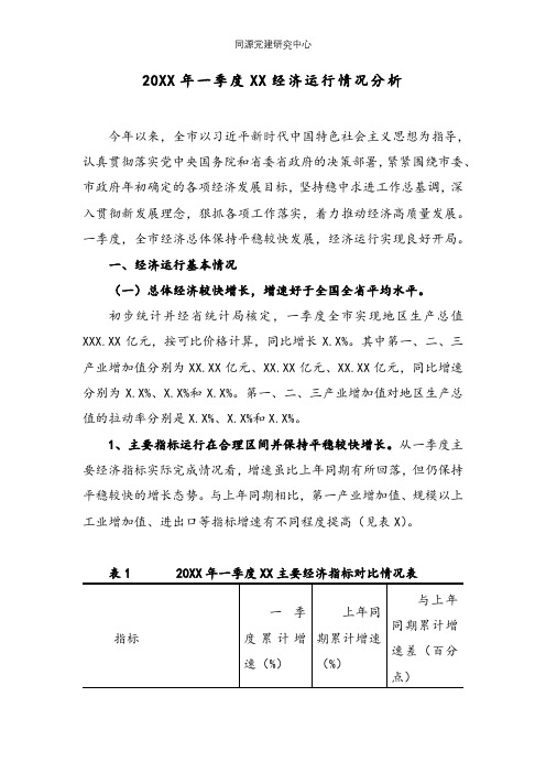 20XX年一季度XX经济运行情况分析