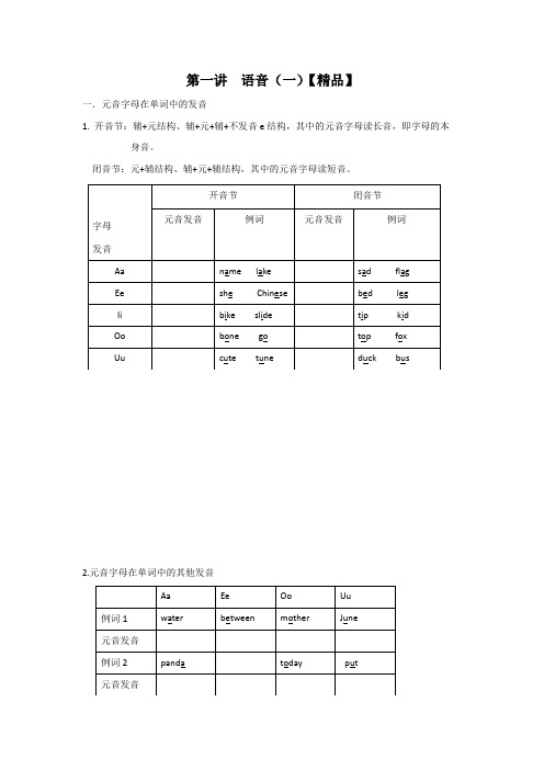 1【精品】小升初英语-语音(一)教案讲义及练习