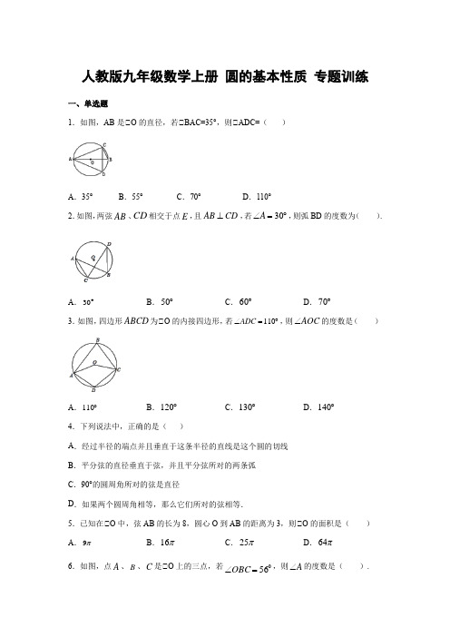 人教版九年级数学上册 圆的基本性质 专题训练(含答案)