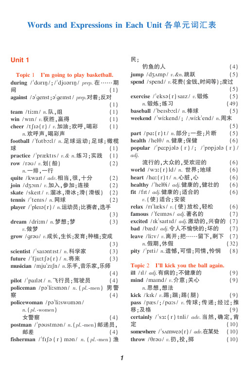 (最新)仁爱版英语八年级全册单词表(可打印)