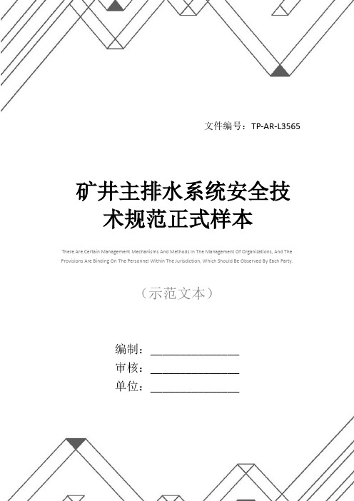 矿井主排水系统安全技术规范正式样本
