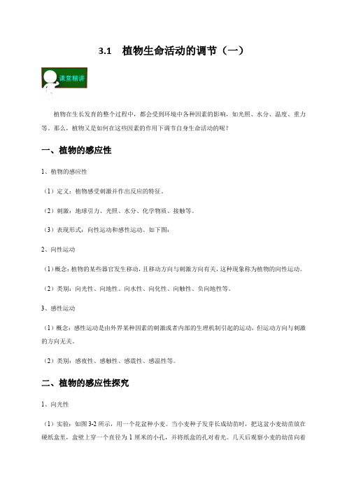 3.1  植物生命活动的调节(一)—浙教版八年级科学上册讲义