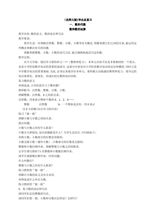 北师大版小学六年级数学下册总复习教案完整版