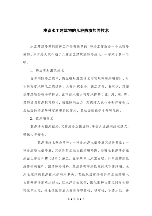 浅谈水工建筑物的几种防渗加固技术