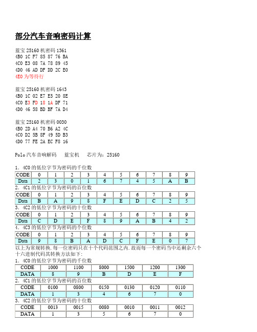 部分汽车音响密码计算
