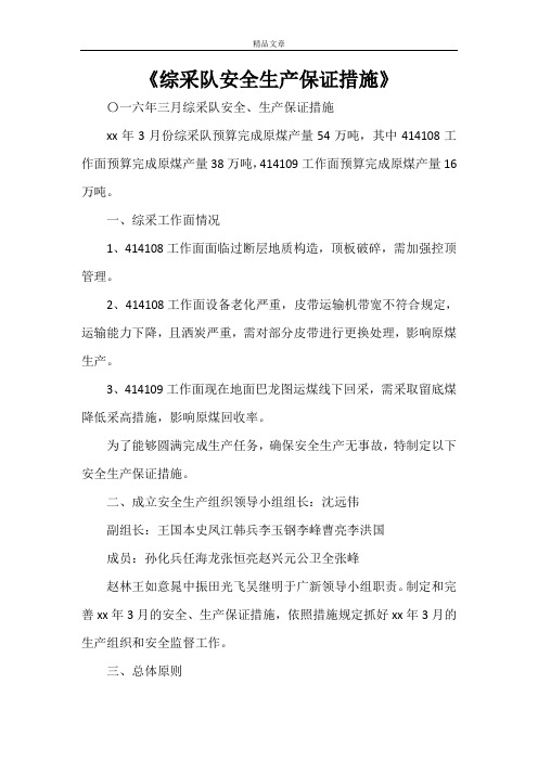 《综采队安全生产保证措施》