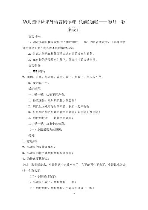 幼儿园中班课外语言阅读课《啪啦啪啦——嘭!》 教案设计
