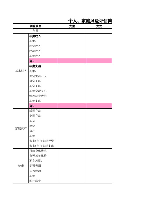 个人家庭风险评估简要问卷
