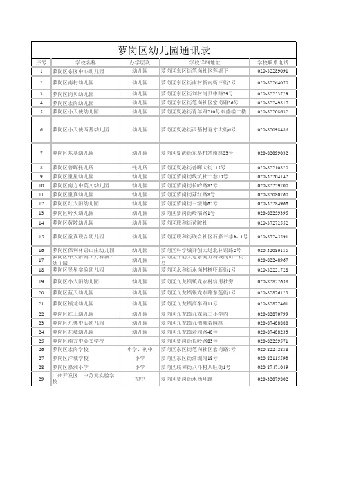 萝岗区幼儿园一览表
