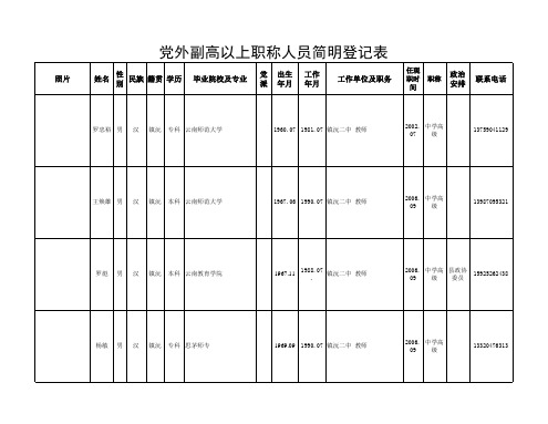 党外副高以上职称人员简明登记表