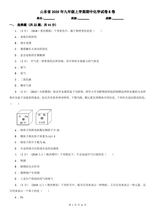山东省2020年九年级上学期期中化学试卷B卷