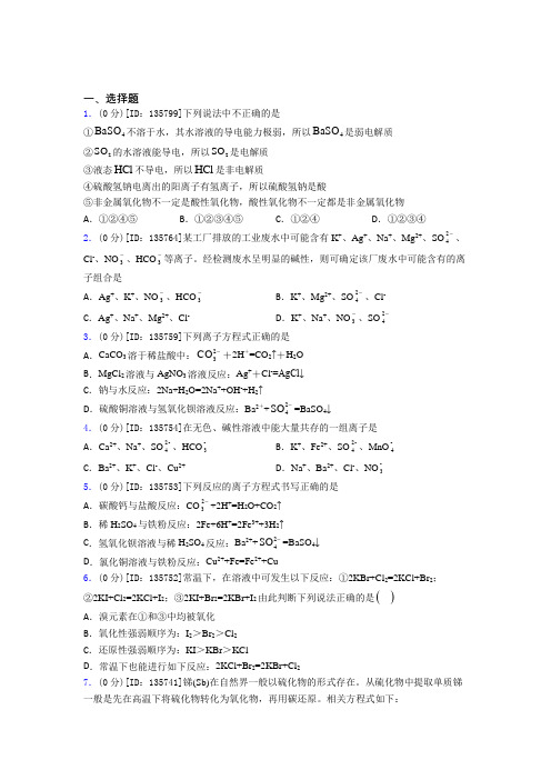 武汉市汉铁中学高中化学必修1第一章《物质及其变化》检测题(包含答案解析)(1)