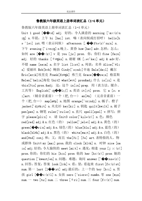 优品课件之鲁教版六年级英语上册单词表汇总(1-4单元)