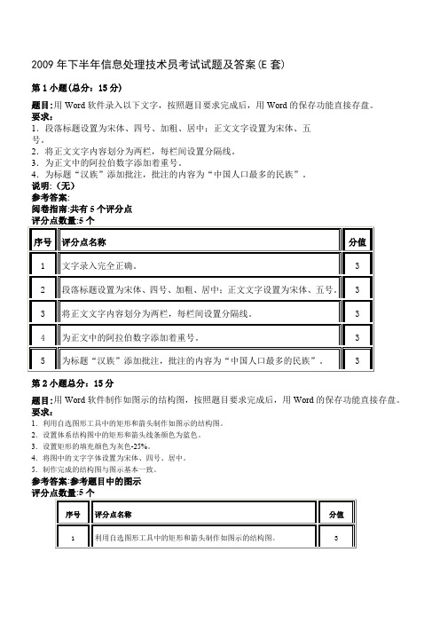 2009年下半年信息处理技术员考试试题及答案(E套)