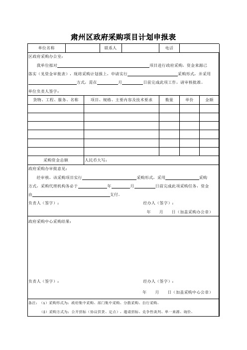 政府采购项目计划申报表