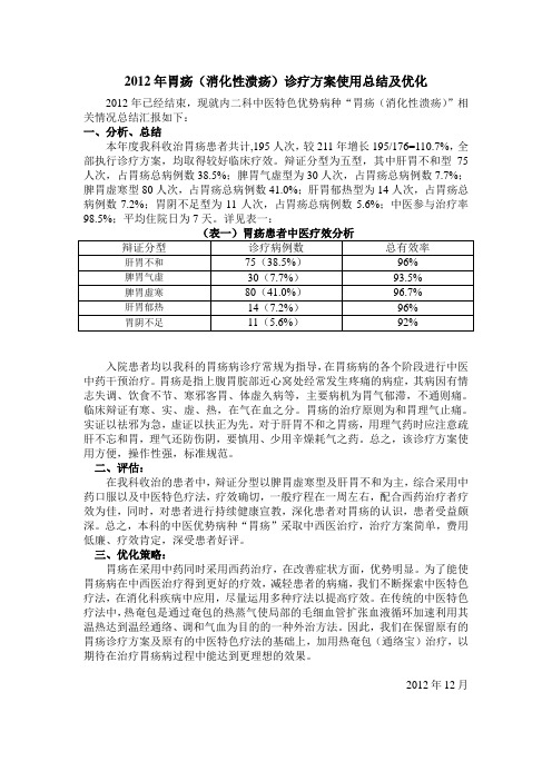 2012年胃疡诊疗方案总结优化1