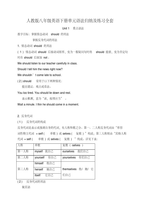 人教版八年级英语下册单元语法归纳及练习全套