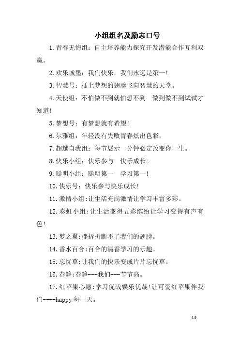 小组组名及励志口号